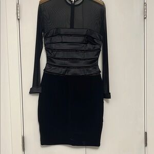 Tadashi Shoji Elegant Black Satin Long Sleeve Dress